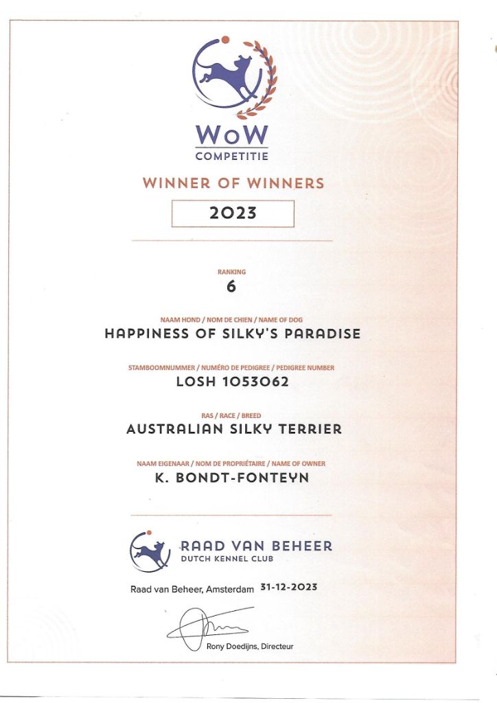 of Silky's Paradise - HAPPINESS: CERTIFICATE WINNER OF WINNER (NL) 2023